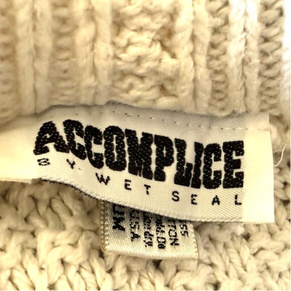 Vintage Wet Seal Cable Knit Sweater Off shoulder Cotton Medium Ivory Y2K 90s - Picture 6 of 7